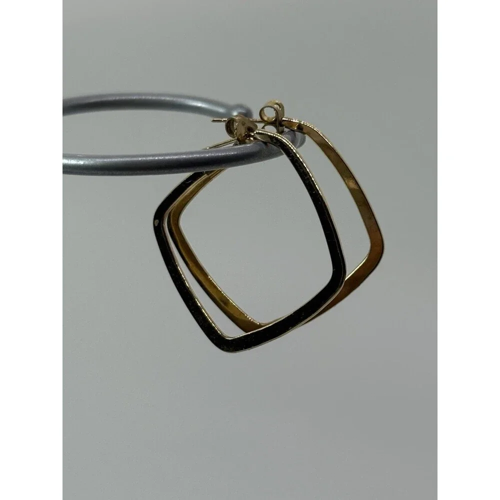 HAMMERED SQUARE HOOPS EARRINGS MARKED 14K GOLD-FILLED FLAT BEVELED EDGE MRSP $95